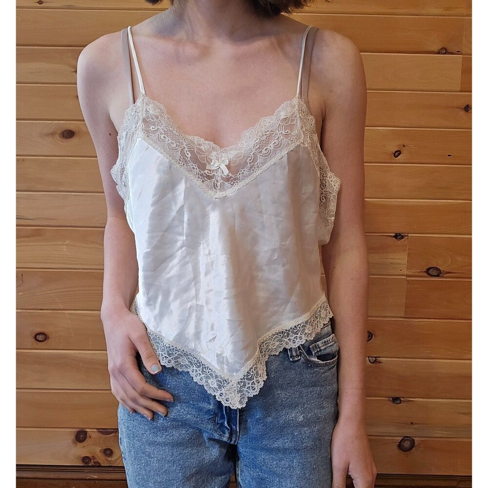 Vintage 1990s Satin Silky Lace Low Cut Sexy Lingerie Tank Top